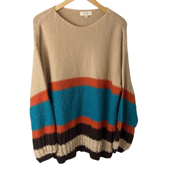Umgee + Colorblock Striped Sweater Multicolored Textured Plus 1XL Casual - Picture 1 of 11